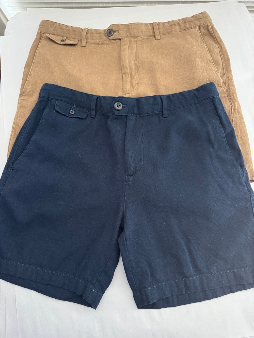 2 Banana Republic Chino Shorts Mens 32 Navy/Brown Linen Cotton Blend Preppy